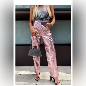 12th TRIBE Metallic Pink Straight Leg Pants NWT Medium